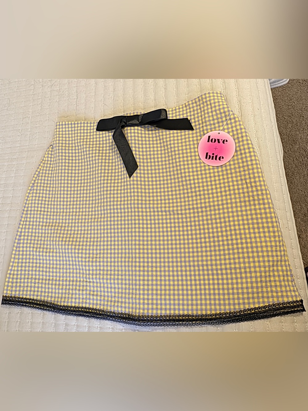 NWT Yellow Gray Gingham Mini Skirt / Coquette Preppy Y2K Skirt Size Juniors XL